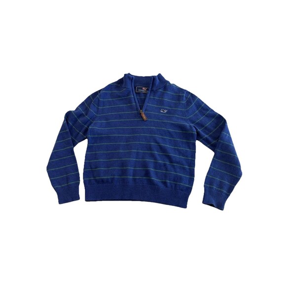 Vineyard Vines Boys Quarter Zip Pullover Size 5 Blue green strip leather Read! - Picture 1 of 10